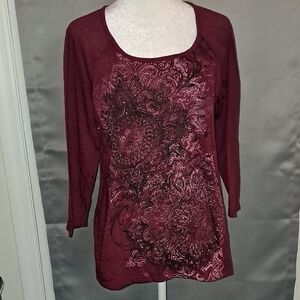 Faded Glory Burgundy Graphic Long Sleeve Shirt
